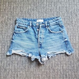 Zara Frayed Mid-Rise Shorts - Denim Blue US 2 Waist 26